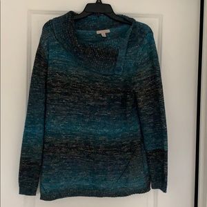Blue Ombré Sweater with Decorative Neck